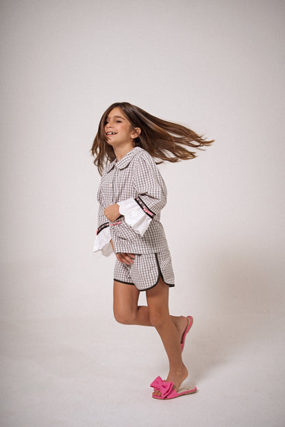 Pijama Infantil Vichy Bege