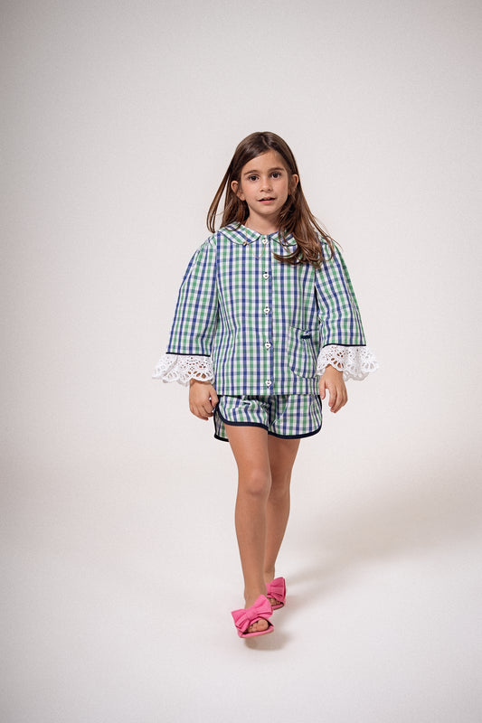 Pijama Infantil Vichy Azul/Verde