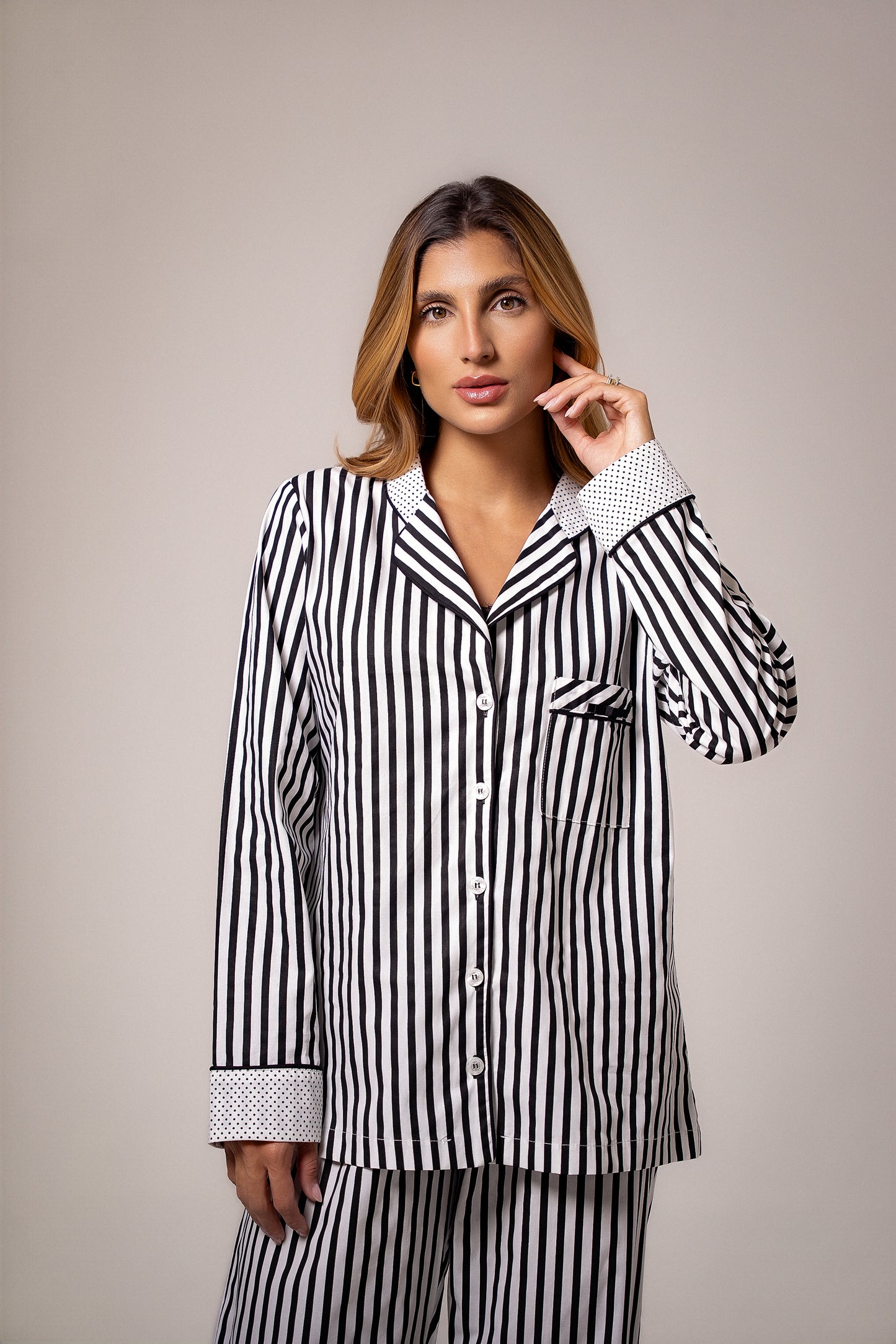 Pijama Longo Poá Listrado