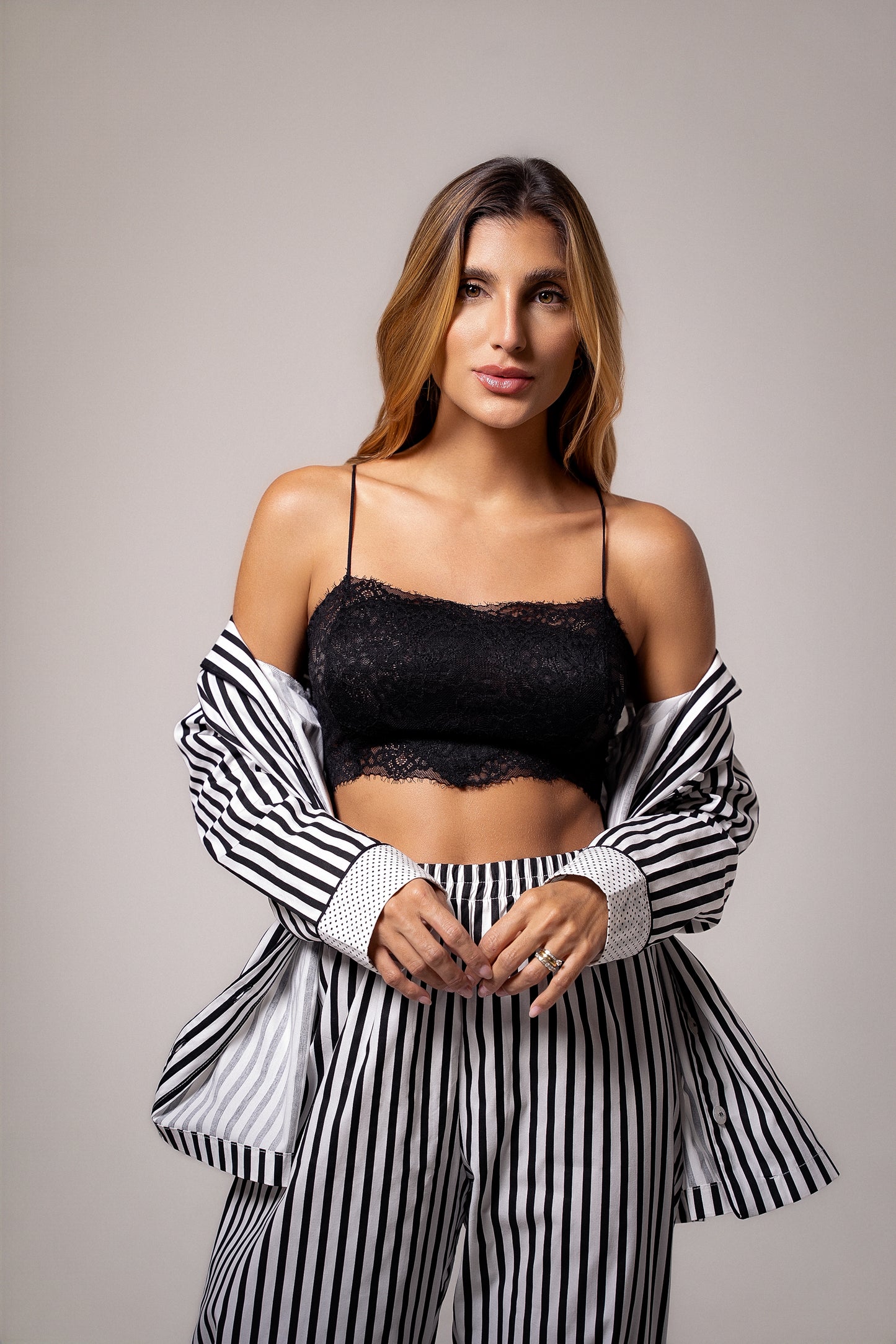 Pijama Longo Poá Listrado