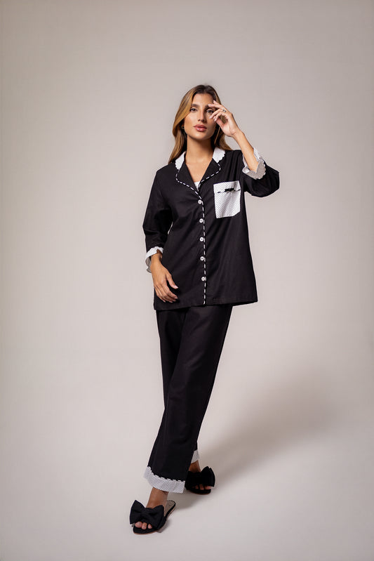 Pijama Longo Poá Preto