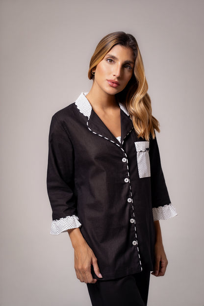 Pijama Longo Poá Preto