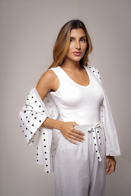 Pijama Longo Poá Branco