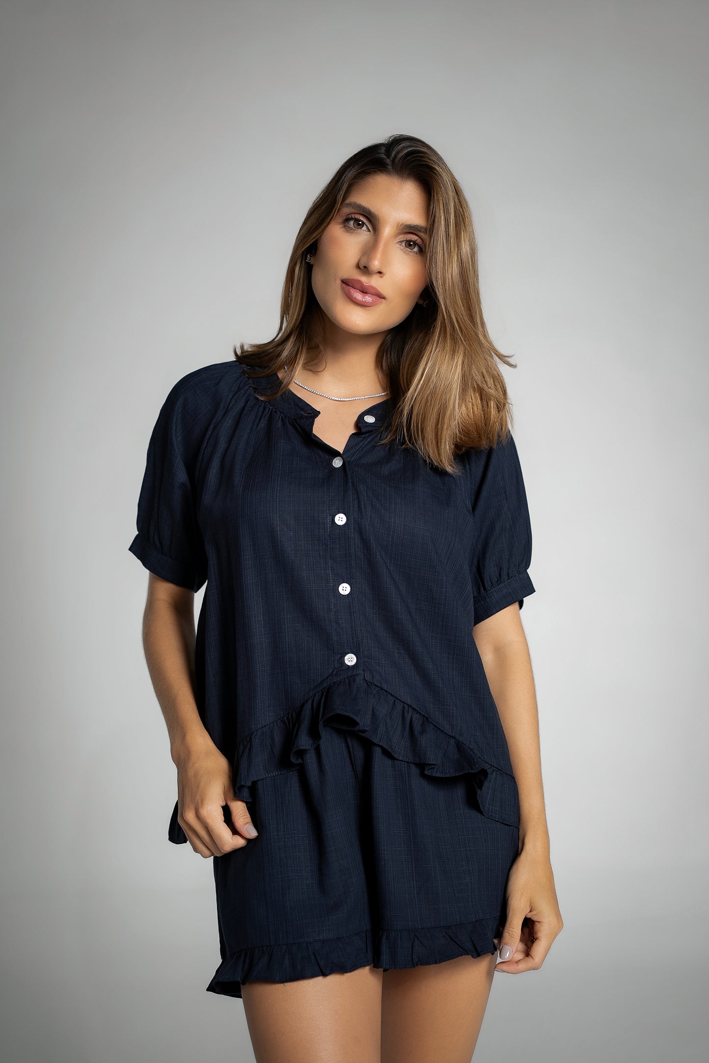 Pijama Babado Azul Marinho