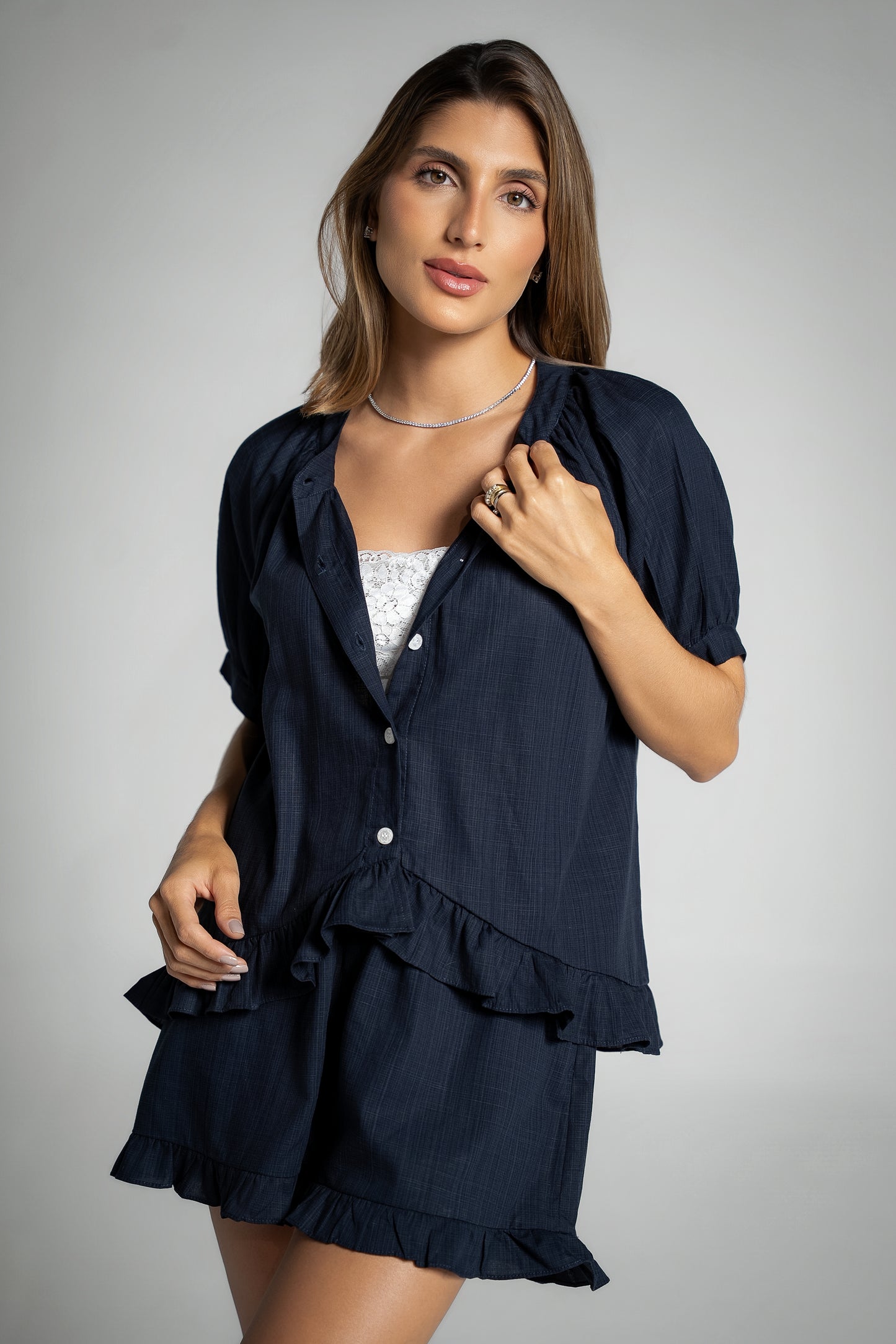 Pijama Babado Azul Marinho