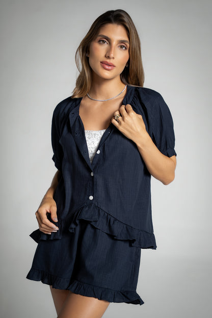 Pijama Babado Azul Marinho