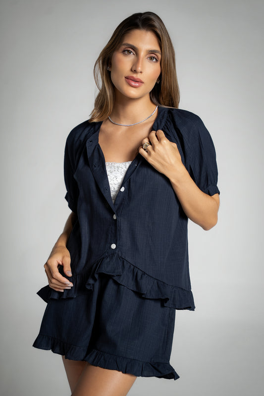 Pijama Babado Azul Marinho