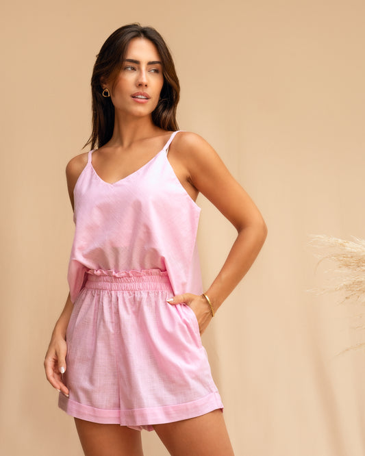Pijama Curto Cropped Rosa