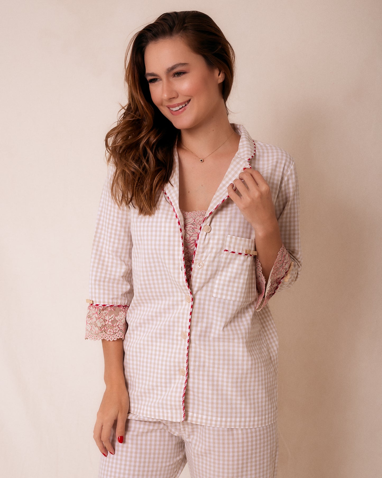 Pijama Longo Vichy Bege