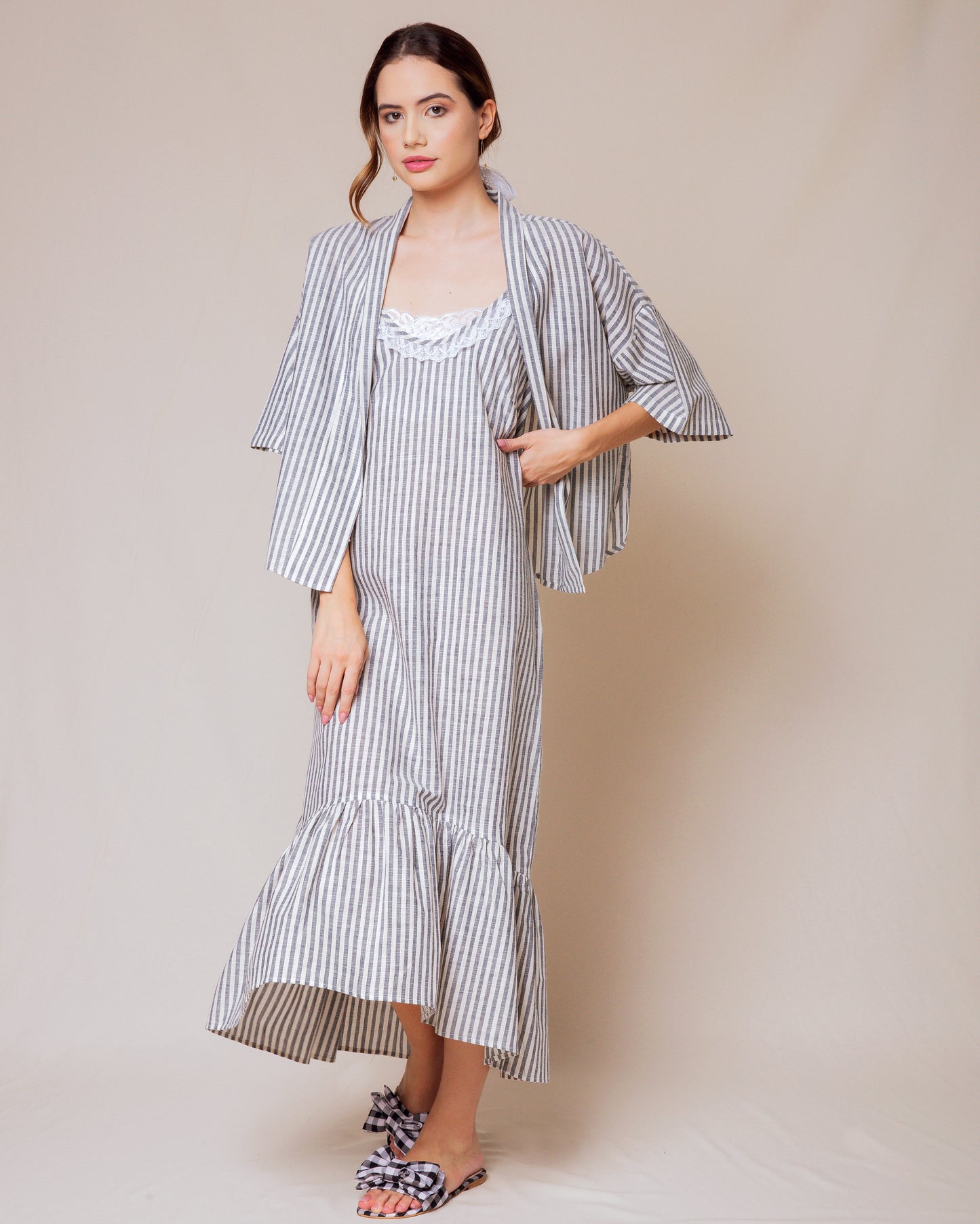 Kimono Listrado Off White/Preto